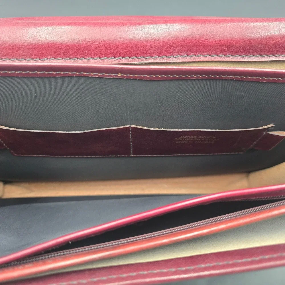 Vintage Renwick Burgundy Leather Briefcase Accordion Messenger Bag Brass